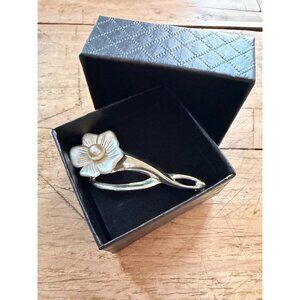 Silver-Tone Floral Brooch With Pearl Accent In Gift Box
